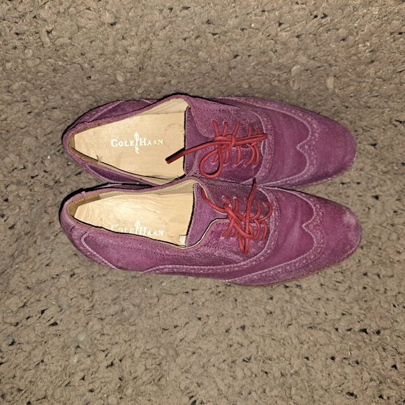 COLE HAAN-Alisa Wingtip Suede Oxford-Purple Suede/Pink Soles-Sz 8B-Excellent - Picture 7 of 8